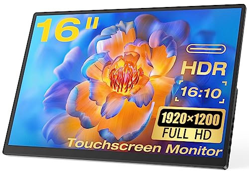 ZFTVNIE Portable Monitor 16 Zoll Touchscreen Full HD 1920x1200 IPS Bildschirm, HDMI USB Typ-C Externer Monitor für Laptop PC PS4 Computer Xbox Ras Pi