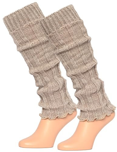 MOUNTREX Stulpen Damen - Beinwärmer mit Alpaka Wolle, Beinstulpen für Herbst, Winter - Leg Warmers - One Size - 1 Paar (Beige)