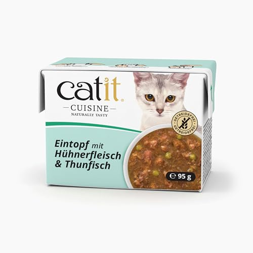 Catit Cuisine - Premium Nassfutter für Katzen - Eintopf mit Hühnerfleisch und Thunfisch, Ergänzungsfuttermittel, 95g, getreidefrei, hoher Fleischanteil