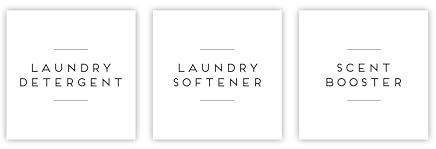 Set of 3 Laundry Detergent, Laundry softener & Scent Booster Labels, White Square Labels for your Own Bottles, Jars, Waterproof, Minimalist Labels for Home Organisation