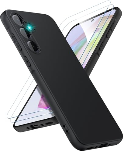 SineOrdo Coque Compatible avec Samsung Galaxy A35 5G et 2 Pièces Verre Trempé Protecteur d’écran, Étui de Protection Antichoc Housse Silicone TPU Case - Nior