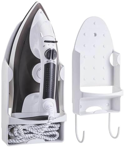 Topyond Iron Holder Wall Mount, Heat Resistant Ironing Board Hanger with Hooks, Electric Iron Organizer for Closet, Laundry Room, Bathroom, Space-Saving Shelf, 12.1 x 5.8 x 4.2in