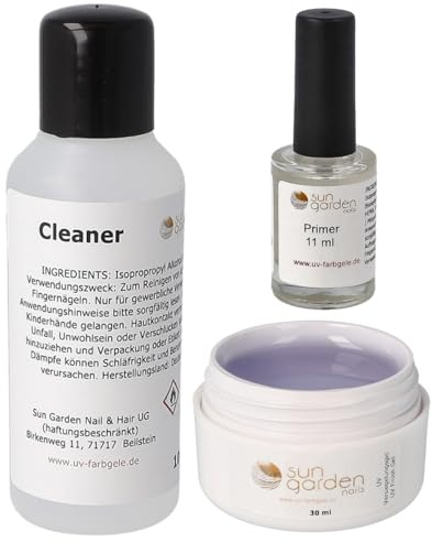 Sun Garden Nails Nailset mit Versiegelungsgel 30ml-Primer-Cleaner 100ml UV Gel Nagelstudio Set