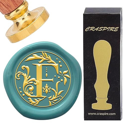craspire Wachssiegel-Stempel Buchstabe F, Retro-Alphabet, Initialen, Siegellack-Stempel, Klassischer Vintage-Stil, 26, Buchstaben AZ, 25 mm, Abnehmbarer Messingkopf, Holzgriff Für Hochzeit, Jahrestag