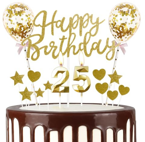 mciskin Gold 25th Birthday Decorations for Girl Boy,3D Number 25 Candle for Cake,Gold Cake Toppers for Girl Boy,Glitter Happy 25th Birthday Cake Toppers for Party Decorations Supplies