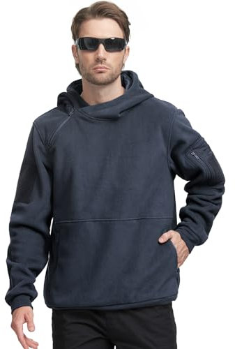 FREE SOLDIER Felpa Invernale Calda con Cappuccio da Uomo, Maglia con Cerniera 1/4, Antivento, Giacca Tattica da Esterno in Pile per l'Esercito Giacca da Lavoro (Blu Scuro, M)