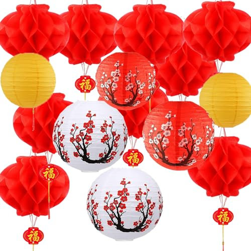 Décorations de fête de la mi - Automne Lot de 16 lanternes Chinoises japonaises en Papier Lanterne Chinoise en Papier Rouge Fête du Printemps Nouvel an Chinois Décorations