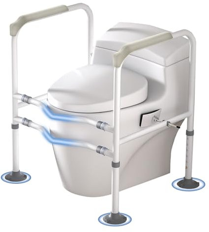 NAIZY Aufstehhilfe Toilette Senioren Toilettenstützgestell 70-82cm Höhenverstellbar 57-62cm Breite Einstellbar, ohne bohren WC-Stützhilfe mit EVA Klemmen & Anti-Rutsch-Füße, Belastbar bis 200 kg