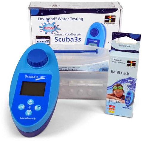 Lovibond® Scuba3s Pool Photometer + Refill Pack – elektronischer Pooltester mit NFC und App – 11 Wasserparameter – Messgerät Wasserqualität – Wassertester Pool IPX7 – einfache Handhabung