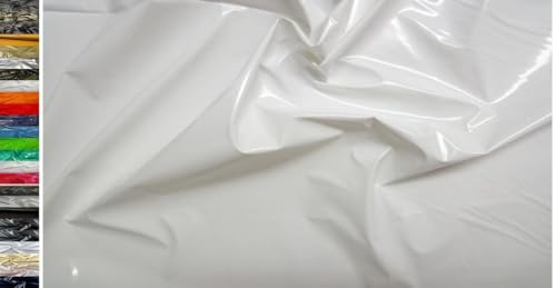 StoffBook weiß schwerer Glanzlackleder Latex Stoff Lederimitat, Gummi, PVC für Kostüme, Mode, Nähen, Outdoor, Gleiter, Bastelprojekte, Glattleder, Lederstoff, e421