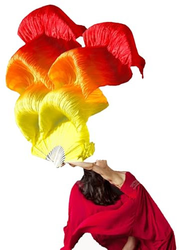 Belly Dancwe Fan 1 Pair (Left+Right) Handmade 99% Silk Imitation Silk Ribs Long Silk Fans Dancing Fans Dance Silk Veils Long Fans Dance Performance (Red-Imitation silk)