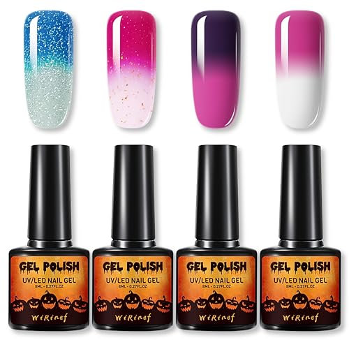 4 Farben Farbwechselnder Gel Nagellack Set - Temperaturänderung Farbtemperaturregelung für Nail Art, Trocknend & Langanhaltend UV-Nagellack - Ungiftiger (Bunt B, 4x)