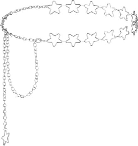 Mabor Chaîne de corps argentée Y2k - Chaîne de ventre en forme d'étoile - Chaîne de taille réglable en métal - Chaîne de taille - Chaîne étoile - Chaîne de taille pour femme - Ceinture pour robe et