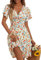 FENSACE Robe d'été mi-longue à manches courtes et col en V pour femme Motif floral, Cerise blanche orange-61, Taille S