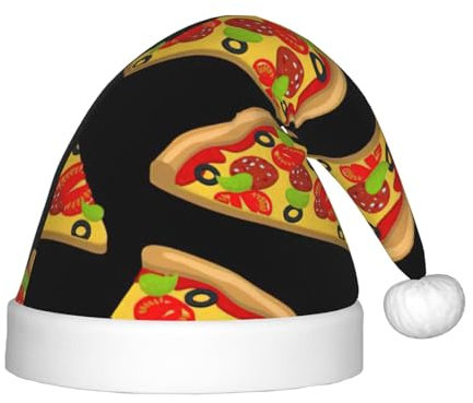Tasty Pizza Plüsch-Weihnachtsmannmütze, bequeme Weihnachtsmütze für Weihnachten, Partygeschenke, passend für Jugendliche, 1 Packung