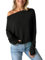 Imily Bela Damen Schulterfrei Tshirt Oversize Langarm Shirt mit Daumenlöcher Casual Tunika(Schwarz,XXL)