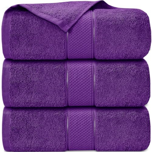 Casabella Pack of 3 Super Jumbo Extra Large Bath Sheet Towels100% Cotton 90cm x 180cm_Purple