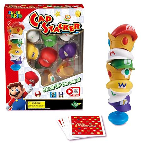 EPOCH Games 7554 Super Mario Cap Stacker, Super Mario Spiel, Geschicklichkeitsspiel, Brettspiel für Kinder ab 4 Jahren, Steckspiel
