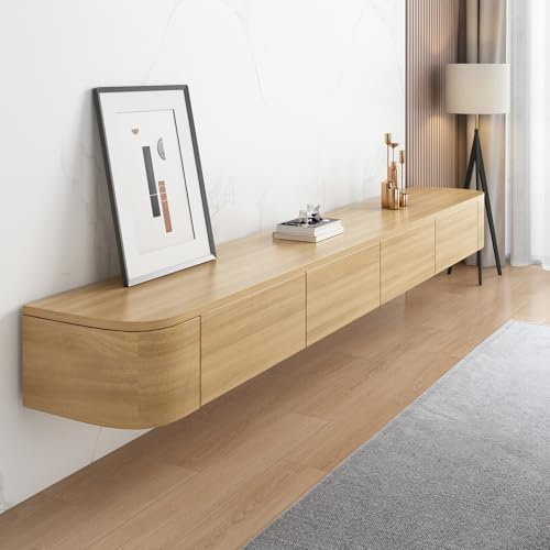 Meuble TV Suspendu Meuble Television Suspendu Meuble De Rangement pour La Maison avec Portes Console Multimédia Meuble TV d'angle Rond en Bois Massif pour Salon Moderne (Wood, 220cm)