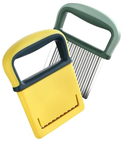 DOETYD 2PCS Crinkle Chip Cutter, Crinkle Cutter Chip Cutter Stainless Steelcrinkle Cutter Knife for Potato Chipper Chip Cutter, Vegetable Cutter Wave Cutter and Cucumber Slicer (Yellow&Green)