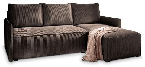 Masseno Ecksofa PERUSI mit Schlaffunktion L-Form, Sofa mit Bettkasten, Wohnzimmersofa, Couch, Soffa, Bettsofa, Couchgarnitur- Braun, POSO 06