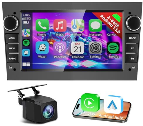 Autoradio 2G + 64G Android 13 per Opel Astra Corsa Vauxhall Meriva Zafira Vivaro con Carplay wireless Android Auto, 7 pollici IPS Touch Screen Car Stereo con GPS WiFi FM RDS Radio Backup Camera