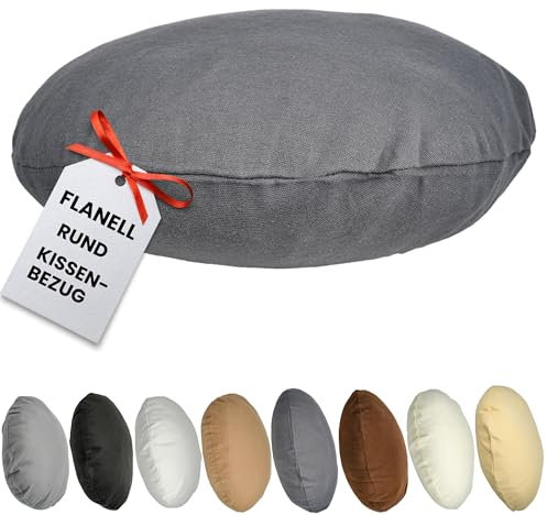 Qooltex Flanell Kissenbezug Rund 50cm Ø Durchmesser Anthrazit Reißverschluss Bodenkissen Sitzkissen Rundkissen 100% Baumwolle Kissenhülle Bettkissen Sofakissen