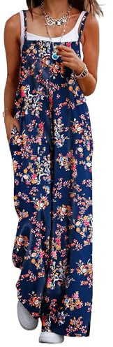 YESNO Women's Ladies Dungarees Summer Boho Floral Printed Overalls Cotton Baggy Jumpsuits with Pockets XL PZZCRUK 30