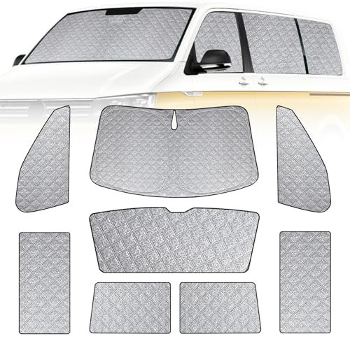 Auto Sonnenblende Ersatz für VW T5 T6 SWB, 8 STK Faltbarer Sonnenschutz für Auto Innenabdeckung, Windschutzscheibenabdeckung um 99% UVR zu Blockieren und Ihr Fahrzeug Kühler zu Halten