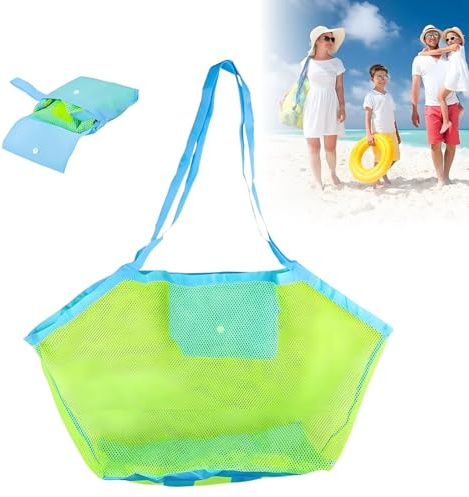 Strandspielzeug Tasche Netztasche für Sandspielzeug & Wasserspielzeu, Faltbare Aufräumsack für Kinder, Familie, Urlaub, Strand, Schwimmbad & Picknick (Mesh Design)