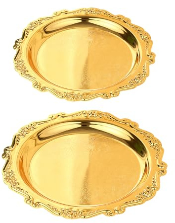 FDDU 2 Stück Goldenes Servierplatte aus Edelstahl, Teller Tee Dessert Tablett, Dekoratives Serviertablett Im Vintage, Deko Schale, für Kosmetik Dessert Obst Kerzen (Verschiedene Größen)