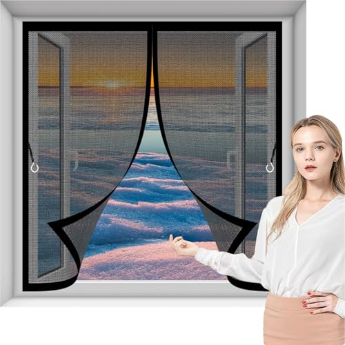 Magnetic Fly Screen Door 73 x 105 cm Durable Material, Automatic Closure, No Drilling Required Mosquito Net for Window Customizable for Multiple Curtain Types, Black