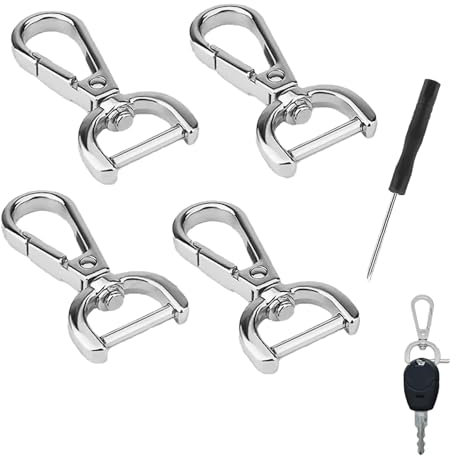 4 Stück Karabinerhaken Mit Drehgelenk,Karabinerhaken Hundeleine,Bolzenkarabiner,Wirbelkarabiner,Multifunktional Karabiner Silber,Inklusive mit Schraubendreher,Geeignet Für Die Meisten Leinen (Silber)
