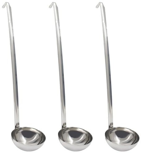 Auvotuis 8 Oz Stainless Steel Ladle, 3 Pcs, 15 Long Handle Length | 3.9 Bowl Diameter, Sturdy Soup Ladle, For Stirring, Portioning and Serving, Soup and Stew, Restaurants and Home