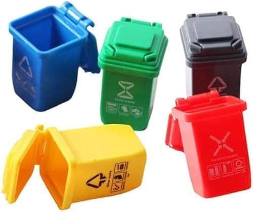 5Pcs Colourful 1: 12 Scale Life Scene Mini Trash Can Decor Waste Container Miniature Sorting Garbage Bin Model,Microscopic Scene Dollhouse Accessories