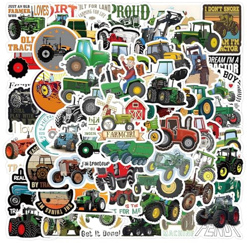 KUGUJOM 60 Stück Traktor Sticker Set,Bauernhof Fahrzeuge Aufkleber Wasserfeste Vinyl Sticker Graffiti Aufkleber für Laptop Skateboard Koffer Scrapbook Auto Fahrrad Handy,Geschenk für Kinder Teenager