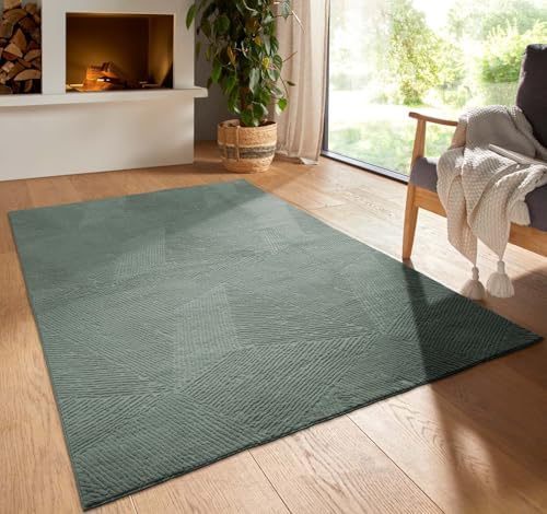 Taracarpet Kurzflor Boho Vintage Teppich waschbar, pflegeleicht geeignet für Wohnzimmer, Schlafzimmer und Kinderzimmer Kinderteppich auch als Badematte Badzimmerteppich Grün Fresco 160x230 cm