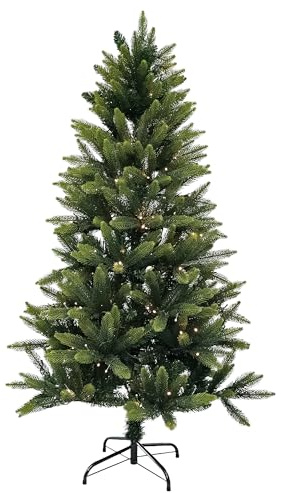 Event Decor Shop 6ft Narrow Artificial Christmas Tree & 200 Warm White LEDs | Pre-Lit Space-Saving Green Pine Tree, PVC/PE Branches, Foldable Metal Stand for Retail Displays, Events & Christmas Decor, UK