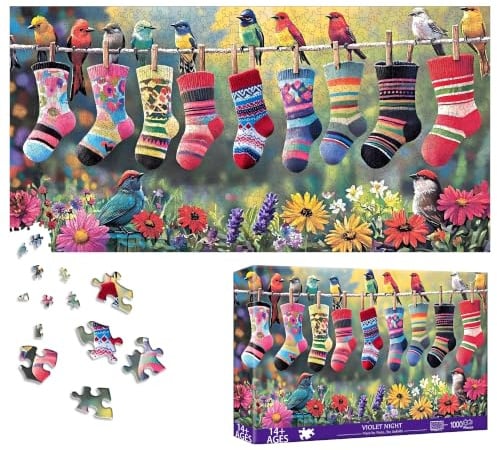 Bimkole Birds And Socks Puzzles for Adults 1000 Pieces, Flower Paper Jigsaw Puzzle 1000 Pieces - Fun and Challenging Family Decoration Puzzle Great Gift Idea, Finished Size is 31.5 x 16.14 in
