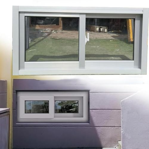 ZIUSFAC Fenêtre Coulissante pour sous-Sol Fenêtre De Remplacement en Alliage D'aluminium 80×35cm 50×35cm Fenêtre De sous-Sol avec Verre Trempé(White,(WxH) 60x60cm/24x24)