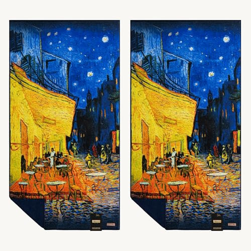ZWOLTEX - Handtücher Premium Vincent - Caffe Terrace, Bedrucktes Handtuch Set: 2X 50x100 cm aus 100% Organic Baumwolle 600g mit GOTS-Zertifikat, Weich und Saugfähig Towel - Dunkelblau