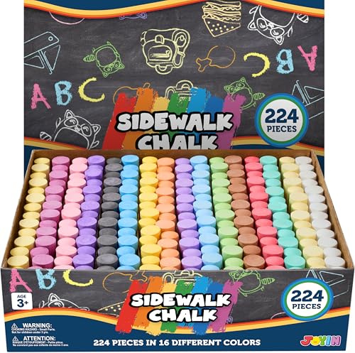 JOYIN 224 PCS Sidewalk Chalks Set Non-Toxic Washable Jumbo Chalk for Outdoor Art Play, Painting on Chalkboard, Blackboard and Playground