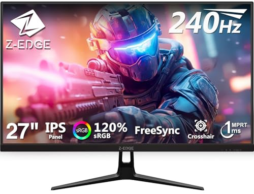 Z-Edge Monitor Gaming 27 Pulgadas, 240 Hz, 1 ms MPRT, Panel IPS 99% DCL-P3, Brillo de 400 CD/m², Full HD 1920x1080, FreeSync, HDMI y DisplayPort, Compatible con VESA, Negro