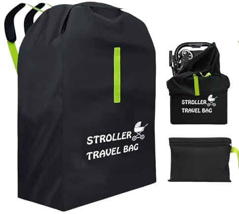 Borsa per il trasporto passeggino, aereo, 120 x 63 x 43 cm, impermeabile Oxford, multifunzionale, per viaggi in aereo e tutti i giorni, con cinghie imbottite (nero)