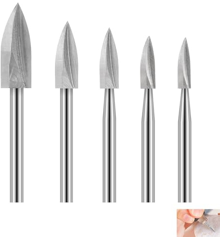 5 Pcs Wood Carving Bits for Dremel, Rotary Tool Wood Bits HSS Tools Woodworking Drill Bit Set with 1/8 Inch Shank Grinding Engraving Drilling Accessories Soft Wood DIY Projects Micro Sculpture Craft