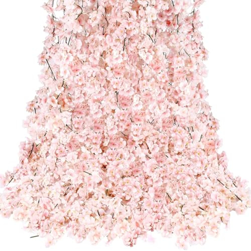 AEKZOX 1 pièce Guirlandes de Fleurs de Cerisier Artificielles, Fleur Artificielle Deco Mariage, Guirlande Fleurs pour Maison Jardin Fêtes Mariage Fête, Cerisier Japonais Artificiel (180cm)