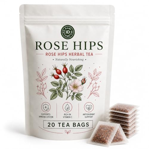 Rosehip Tea Bags - 100% Rosa Canina Herbal Infusion for Vitamin C, Joint Mobility & Skin Vitality - Hand-Picked, Caffeine-Free Antioxidant Tea, 20 No-String Bags