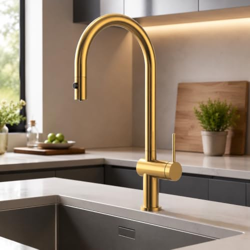 IMEX - Grifo de Cocina Osmosis Dorado | Grifo Monomando Fregadero con Osmosis 2 vías | Griferia de Cocina | Grifo en Latón | Serie Lazio | Color Oro Cepillado