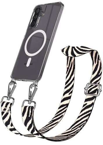 EAZY CASE Handykette - Verstellbares Taschenband kompatibel mit Galaxy A57, Schulterriemen, Handykordel mit Silikon Hülle, Qi Charging kompatibel, Umhängetasche, Zebra - Schwarz Beige Silber