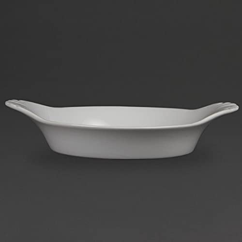 Olympia Whiteware Porcelain Round Eared Dishes 220mm, White, 6pc | Fully vitrified for heat and shock resistance, safe for oven, microwave, dishwasher, freezer, and chipped edge resistant.